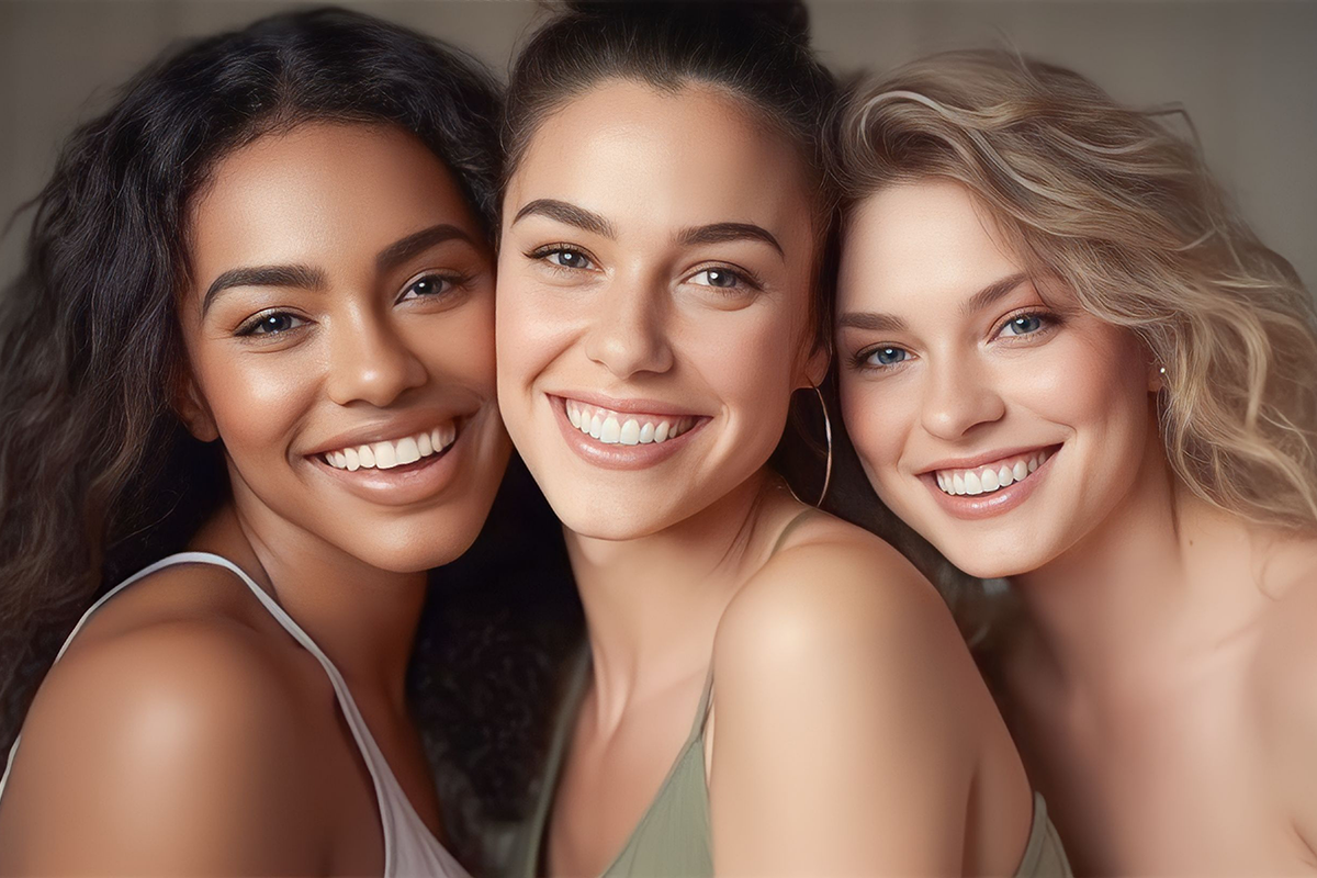 A diverse group of beautiful women with natural beauty and glowing smooth skin